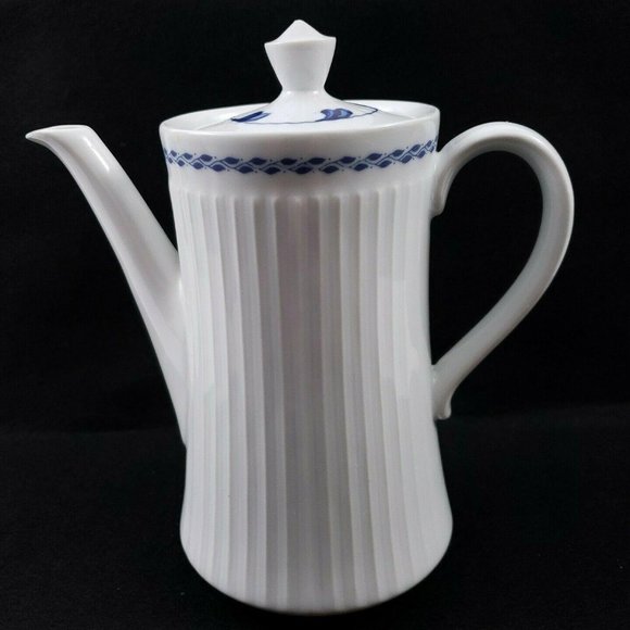 Royal Worcester Coffee Pot White With Blue Leaves - Picture 1 of 12